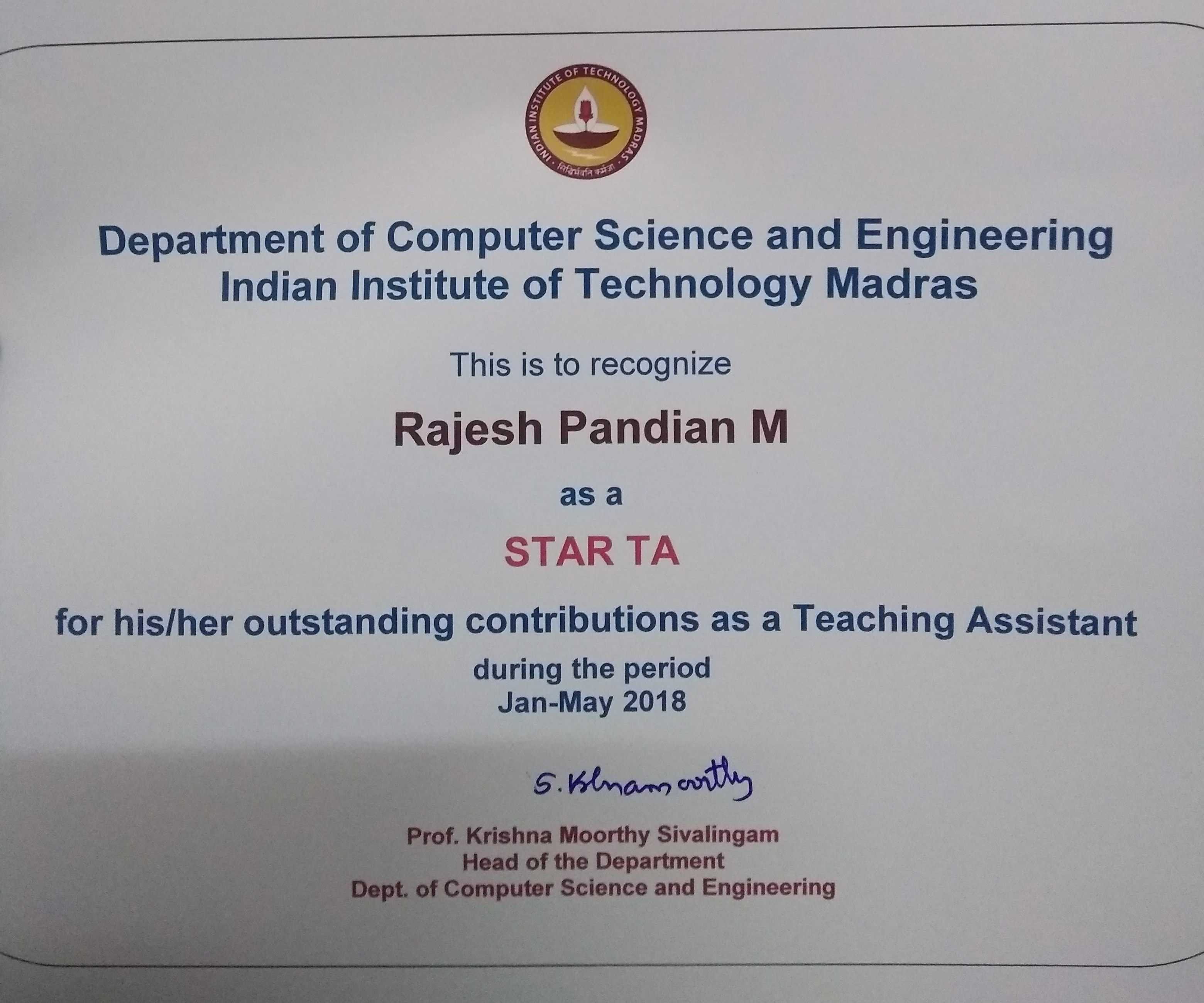 Picture of Rajesh's STAR TA